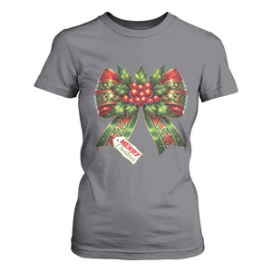 Funny Christmas Bow Present Costume T Shirt For Women TS09 Charcoal Print Your Wear