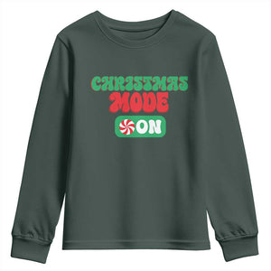 Funny Christmas Mode On Youth Sweatshirt TS09 Dark Forest Green Print Your Wear