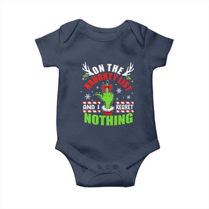 Funny Christmas Baby Onesie On The List Of Naughty And I Regret Nothing TS09 Navy Print Your Wear