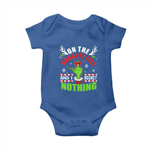 Funny Christmas Baby Onesie On The List Of Naughty And I Regret Nothing TS09 Royal Blue Print Your Wear
