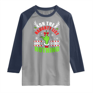 Funny Christmas Raglan Shirt On The List Of Naughty And I Regret Nothing TS09 Sport Gray Navy Print Your Wear