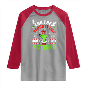 Funny Christmas Raglan Shirt On The List Of Naughty And I Regret Nothing TS09 Sport Gray Red Print Your Wear