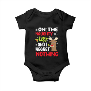 Funny Christmas Baby Onesie On The List Of Naughty And I Regret Nothing Reindeer TS09 Black Print Your Wear