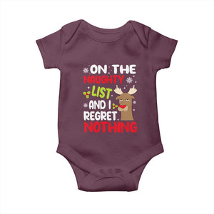 Funny Christmas Baby Onesie On The List Of Naughty And I Regret Nothing Reindeer TS09 Maroon Print Your Wear