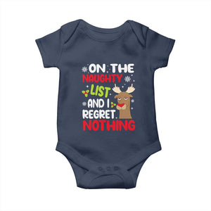 Funny Christmas Baby Onesie On The List Of Naughty And I Regret Nothing Reindeer TS09 Navy Print Your Wear