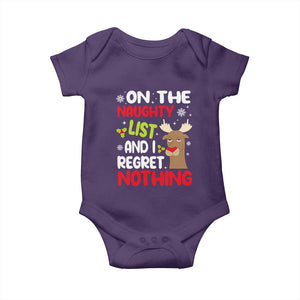 Funny Christmas Baby Onesie On The List Of Naughty And I Regret Nothing Reindeer TS09 Purple Print Your Wear