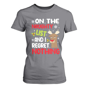 Funny Christmas T Shirt For Women On The List Of Naughty And I Regret Nothing Reindeer TS09 Charcoal Print Your Wear