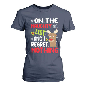 Funny Christmas T Shirt For Women On The List Of Naughty And I Regret Nothing Reindeer TS09 Navy Print Your Wear