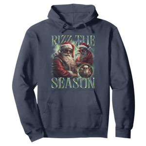 Funny Christmas Santa Hoodie Rizz The Season Cool Santa TS09 Navy Print Your Wear