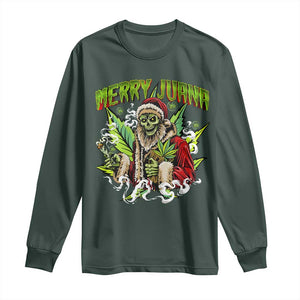 Funny Weed Christmas Long Sleeve Shirt Merry Juana Santa Skeleton 420 TS09 Dark Forest Green Print Your Wear