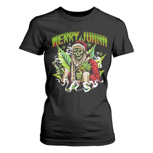 Funny Weed Christmas T Shirt For Women Merry Juana Santa Skeleton 420 TS09 Black Print Your Wear