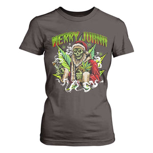 Funny Weed Christmas T Shirt For Women Merry Juana Santa Skeleton 420 TS09 Dark Chocolate Print Your Wear