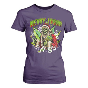Funny Weed Christmas T Shirt For Women Merry Juana Santa Skeleton 420 TS09 Purple Print Your Wear