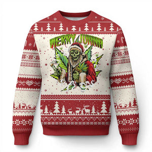Funny Weed Xmas Ugly Christmas Sweater Merry Juana Santa Skeleton 420 TS09 Red Print Your Wear