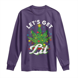 Funny Weed Christmas Long Sleeve Shirt Let's Get Lit Christmas Tree Cannabis TS09 Purple Print Your Wear