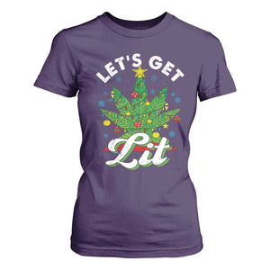 Funny Weed Christmas T Shirt For Women Let's Get Lit Christmas Tree Cannabis TS09 Purple Print Your Wear