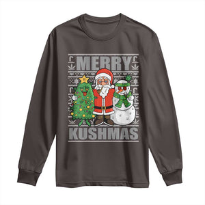 Funny Weed Christmas Long Sleeve Shirt Merry Kushmas Naughty Santa Snowman Cannabis 420 TS09 Dark Chocolate Print Your Wear