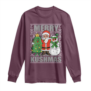 Funny Weed Christmas Long Sleeve Shirt Merry Kushmas Naughty Santa Snowman Cannabis 420 TS09 Maroon Print Your Wear