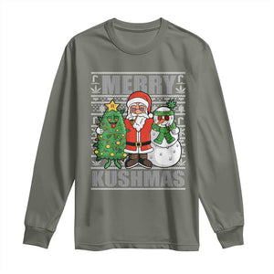Funny Weed Christmas Long Sleeve Shirt Merry Kushmas Naughty Santa Snowman Cannabis 420 TS09 Military Green Print Your Wear