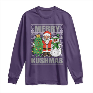 Funny Weed Christmas Long Sleeve Shirt Merry Kushmas Naughty Santa Snowman Cannabis 420 TS09 Purple Print Your Wear