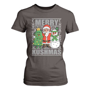 Funny Weed Christmas T Shirt For Women Merry Kushmas Naughty Santa Snowman Cannabis 420 TS09 Dark Chocolate Print Your Wear
