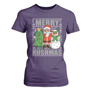 Funny Weed Christmas T Shirt For Women Merry Kushmas Naughty Santa Snowman Cannabis 420 TS09 Purple Print Your Wear