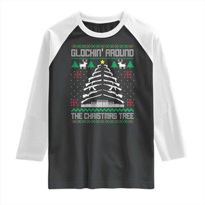 Christmas Gun Lover Raglan Shirt Glocking Around The Christmas Tree TS09 Black White Print Your Wear