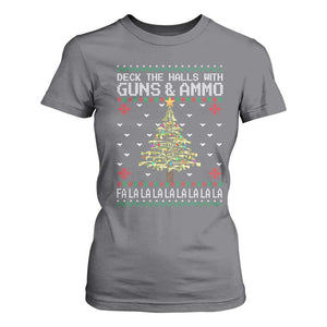Christmas Gun Lover T Shirt For Women Deck The Halls With Guns And Ammo TS09 Charcoal Print Your Wear