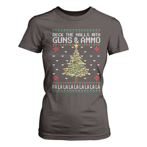 Christmas Gun Lover T Shirt For Women Deck The Halls With Guns And Ammo TS09 Dark Chocolate Print Your Wear