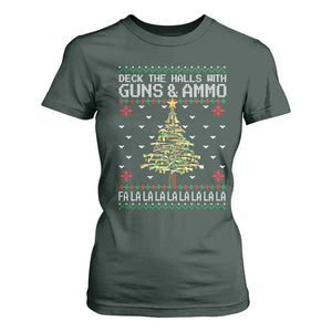 Christmas Gun Lover T Shirt For Women Deck The Halls With Guns And Ammo TS09 Dark Forest Green Print Your Wear