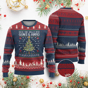 Xmas Gun Lover Ugly Christmas Sweater Deck The Halls With Guns And Ammo TS09 Burgundy Print Your Wear
