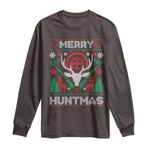 Christmas Hunting Long Sleeve Shirt Merry Huntmas Deer Season Hunter TS09 Dark Chocolate Print Your Wear