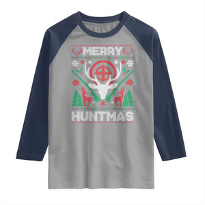 Christmas Hunting Raglan Shirt Merry Huntmas Deer Season Hunter TS09 Sport Gray Navy Print Your Wear