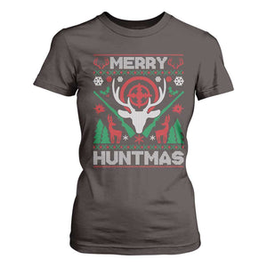 Christmas Hunting T Shirt For Women Merry Huntmas Deer Season Hunter TS09 Dark Chocolate Print Your Wear