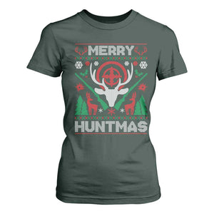 Christmas Hunting T Shirt For Women Merry Huntmas Deer Season Hunter TS09 Dark Forest Green Print Your Wear