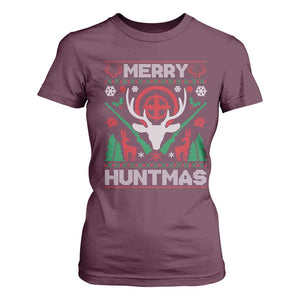 Christmas Hunting T Shirt For Women Merry Huntmas Deer Season Hunter TS09 Maroon Print Your Wear