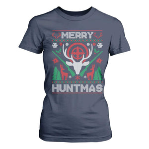 Christmas Hunting T Shirt For Women Merry Huntmas Deer Season Hunter TS09 Navy Print Your Wear