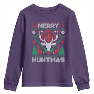 Christmas Hunting Youth Sweatshirt Merry Huntmas Deer Season Hunter TS09 Purple Print Your Wear