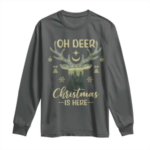 Christmas Hunting Long Sleeve Shirt Oh Deer Christmas Is Here Hunter TS09 Dark Heather Print Your Wear