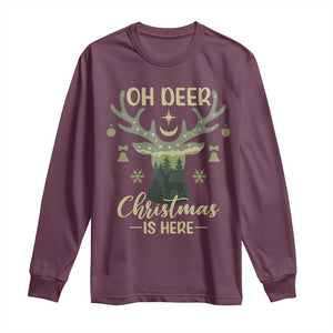 Christmas Hunting Long Sleeve Shirt Oh Deer Christmas Is Here Hunter TS09 Maroon Print Your Wear