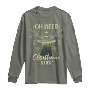 Christmas Hunting Long Sleeve Shirt Oh Deer Christmas Is Here Hunter TS09 Military Green Print Your Wear