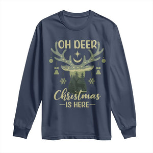 Christmas Hunting Long Sleeve Shirt Oh Deer Christmas Is Here Hunter TS09 Navy Print Your Wear