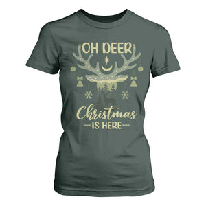 Christmas Hunting T Shirt For Women Oh Deer Christmas Is Here Hunter TS09 Dark Forest Green Print Your Wear