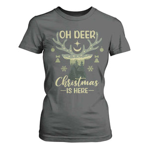 Christmas Hunting T Shirt For Women Oh Deer Christmas Is Here Hunter TS09 Dark Heather Print Your Wear