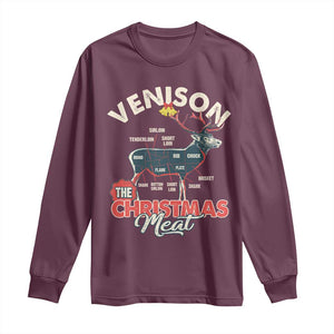 Christmas Hunting Long Sleeve Shirt Venison Meat Deer Season Hunter TS09 Maroon Print Your Wear