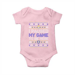 Funny Christmas Gamer Baby Onesie I Paused My Game To Be Here TS09 Light Pink Print Your Wear