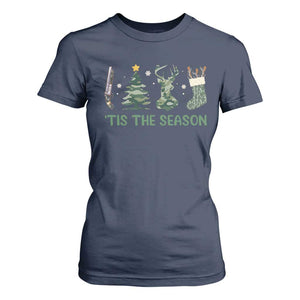 Christmas Hunting T Shirt For Women Tis The Season Hunting Camo Hunter TS09 Navy Print Your Wear