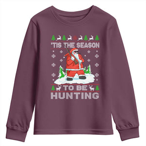 Christmas Hunting Youth Sweatshirt Tis The Season To Be Hunting Santa Hunter TS09 Maroon Print Your Wear