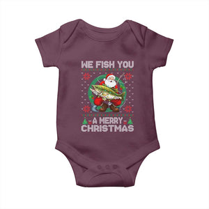 Xmas Fishing Baby Onesie We Fish You A Merry Christmas Santa Fisherman TS09 Maroon Print Your Wear