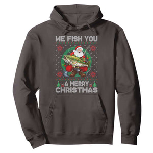 Xmas Fishing Hoodie We Fish You A Merry Christmas Santa Fisherman TS09 Dark Chocolate Print Your Wear